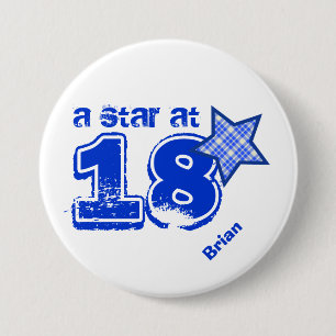 A Star at 18 BLUE PLAID Birthday Gift Collection 3 Inch Round Button