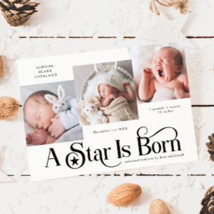 A Star Is Born Christmas White Birth Announcement