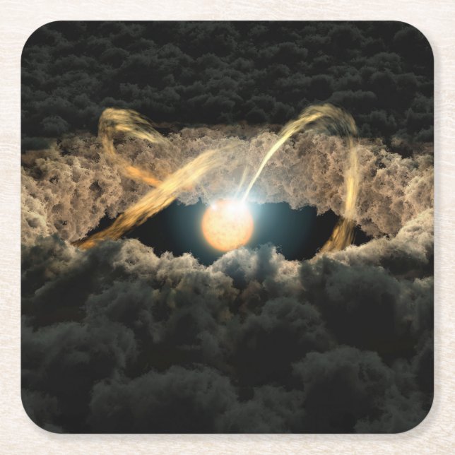 A Star Surrounded By A Protoplanetary Disc Square Paper Coaster (Front)