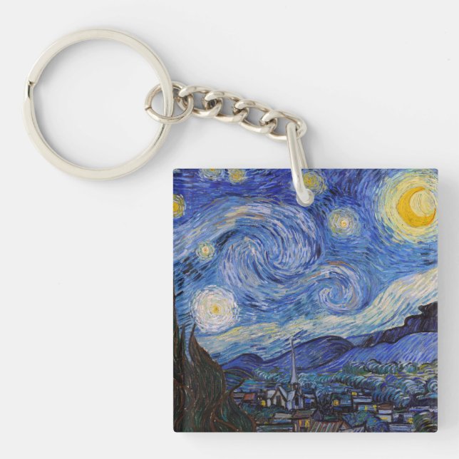 A Starry Night: Saint Remy by Vincent Van Gogh Keychain (Front)