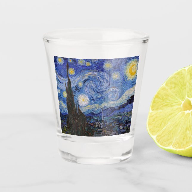 A Starry Night: Saint Remy by Vincent Van Gogh Shot Glass (Front)