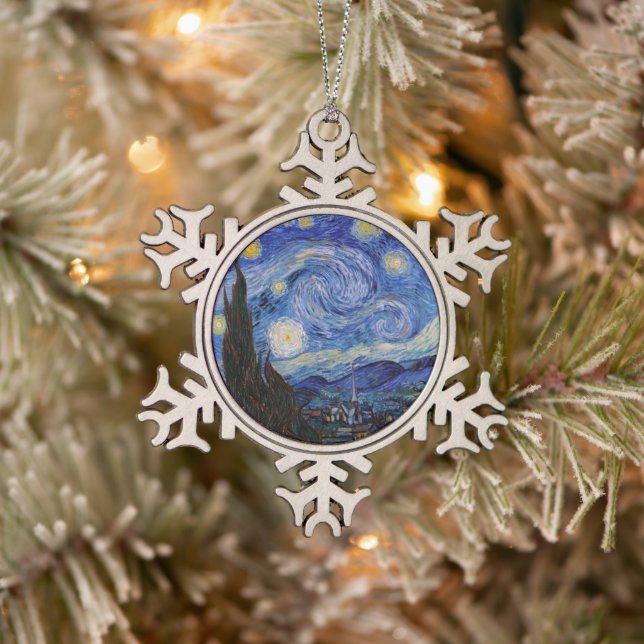 A Starry Night: Saint Remy by Vincent Van Gogh Snowflake Pewter Christmas Ornament (Tree)
