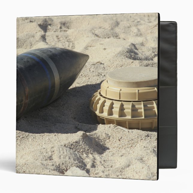 A static display of a converted ordnance shell binder (Front/Inside)