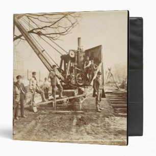 A steam crane in operation during the building of binder