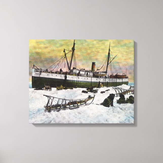A Steamer Landing on the Ice Canvas Print (Front)
