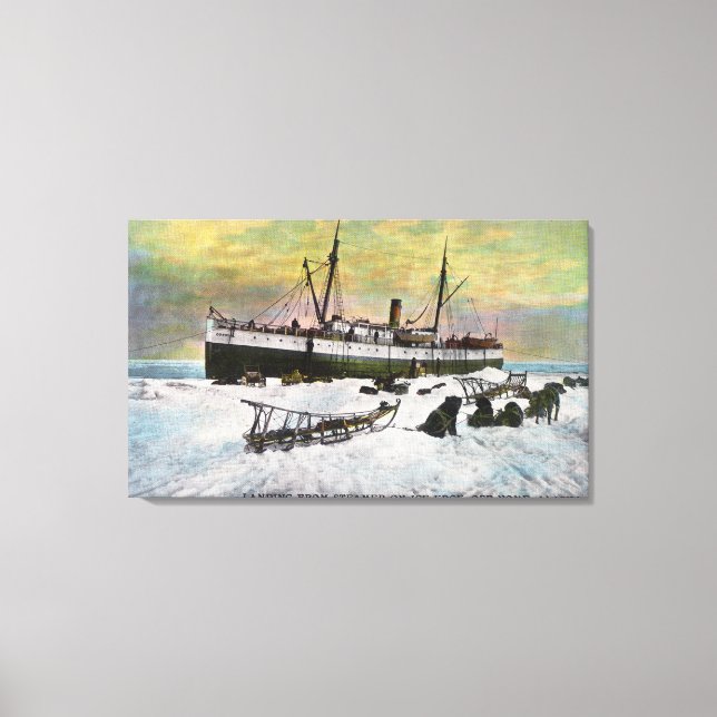 A Steamer Landing on the Ice Canvas Print (Front)