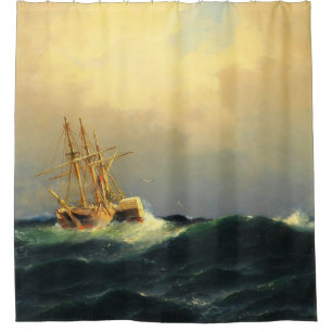 A steamship in a storm in the Atlantic Ocean