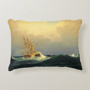 A steamship in a storm in the Atlantic Ocean Accent Pillow