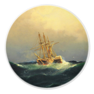 A steamship in a storm in the Atlantic Ocean Ceramic Knob