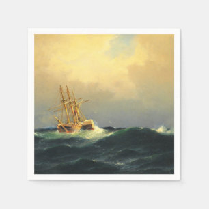A steamship in a storm in the Atlantic Ocean Napkin
