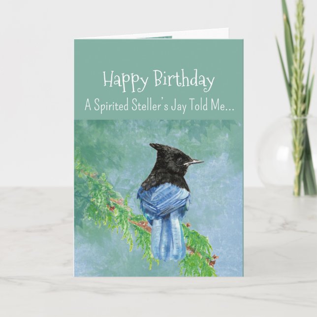 A Stellar Jay Personality Birthday Fun Bird Card (Front)