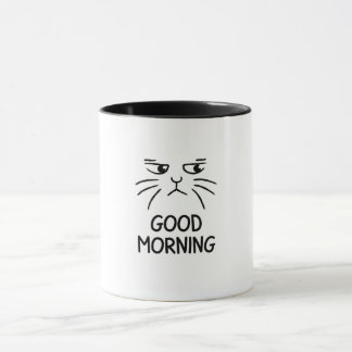A sticker of a cute cat saying "Good morning" Mug