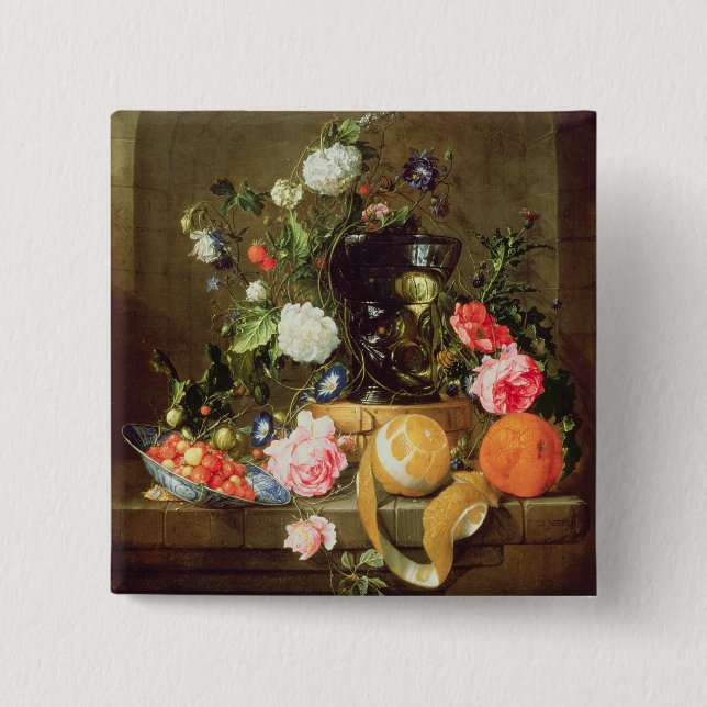 A Still Life in a Stone Niche 2 Inch Square Button (Front)