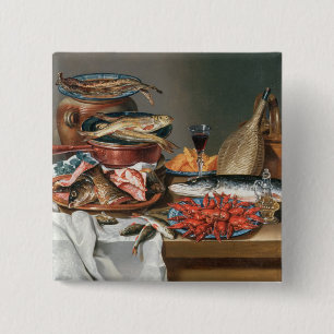 A Still Life of a Fish, Trout and Baby Lobsters, 1 2 Inch Square Button