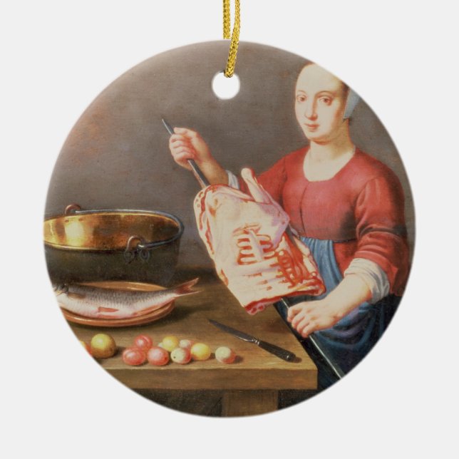 A Still Life of Meat and Fish with a Cook Ceramic Ornament (Front)