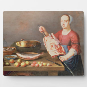 A Still Life of Meat and Fish with a Cook Plaque