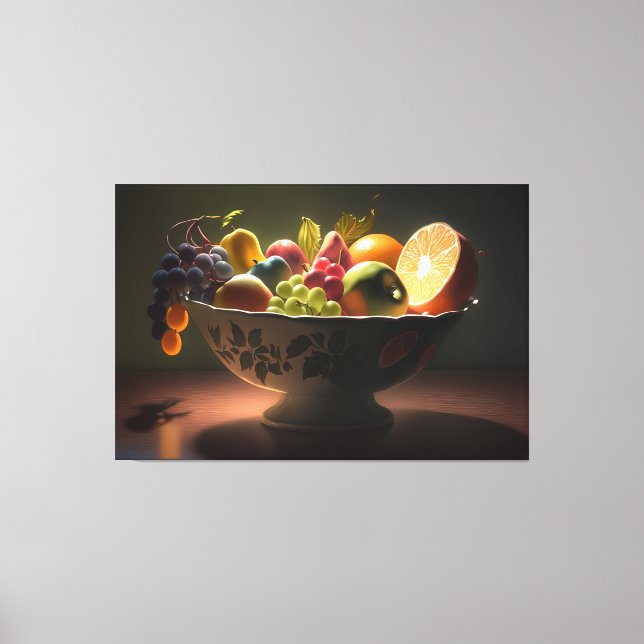 A still life painting of a bowl of fruits canvas p print (Front)