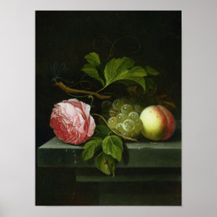 A Still Life with a Rose, Grapes and Peach Poster