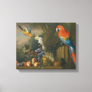 A Still Life With Fruit, Parrots And a Cockatoo Canvas Print