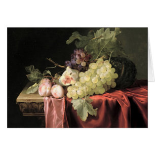 A still life with grapes, plums