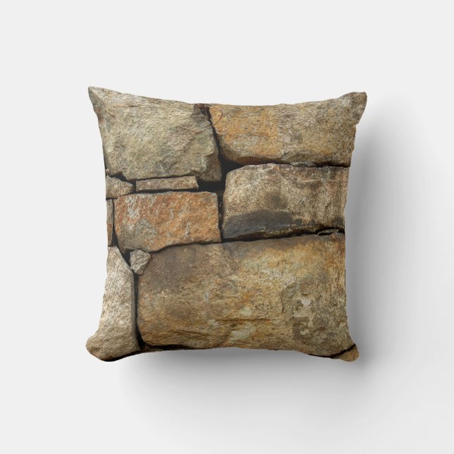 A stone wall made of cobblestones background textu throw pillow (Front)
