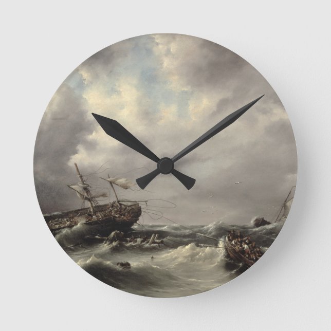 A Storm at Sea (oil on panel) Round Clock (Front)
