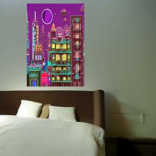 A strange colourful city   AI Art Poster