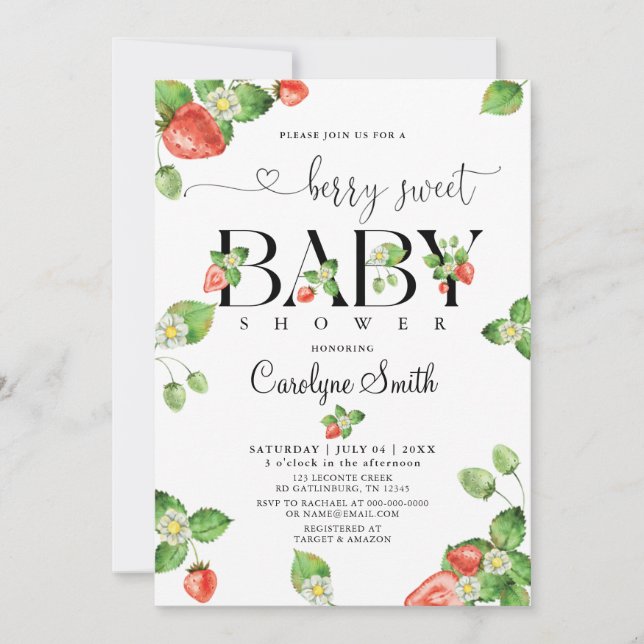 A Strawberry Berry Sweet Baby Shower Invitation (Front)