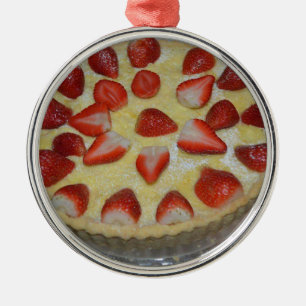 A strawberry cake metal ornament