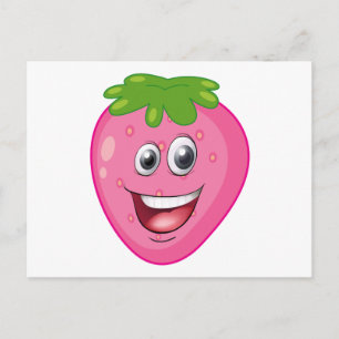 a strawberry with a face postcard
