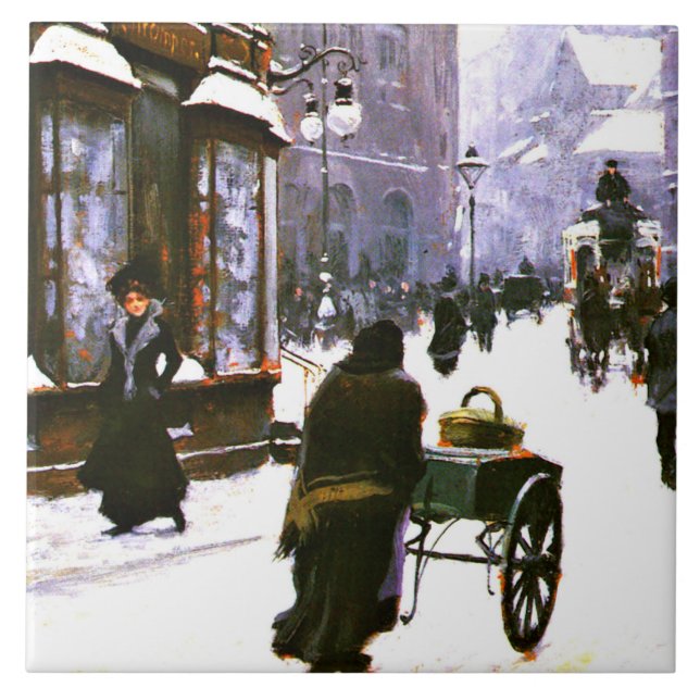 A Street Scene in Winter, Copenhagen, Tile (Front)
