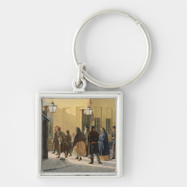 A street scene, outside a prison, 1868 keychain (Front)