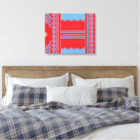 A striking pattern of red and blue, elegantly fram