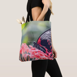 A striking red‑and‑black butterfly B Tote Bag
