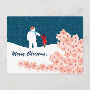 A Stroll With Snowman Christmas Holiday Postcard