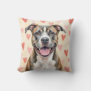 A strong and loving Pitbull dog portrait in soft w Throw Pillow