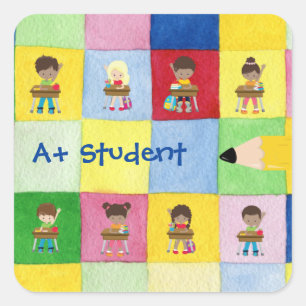 A+ Student Elementary School Class Child Teacher Square Sticker