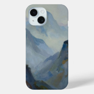 A Study of Atmospheric Mist and Sunlit Peaks iPhone 15 Case