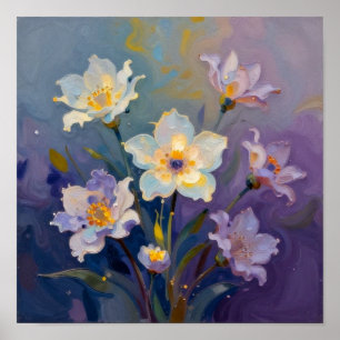 A Study of Ethereal Flora in Indigo and Gold Poster
