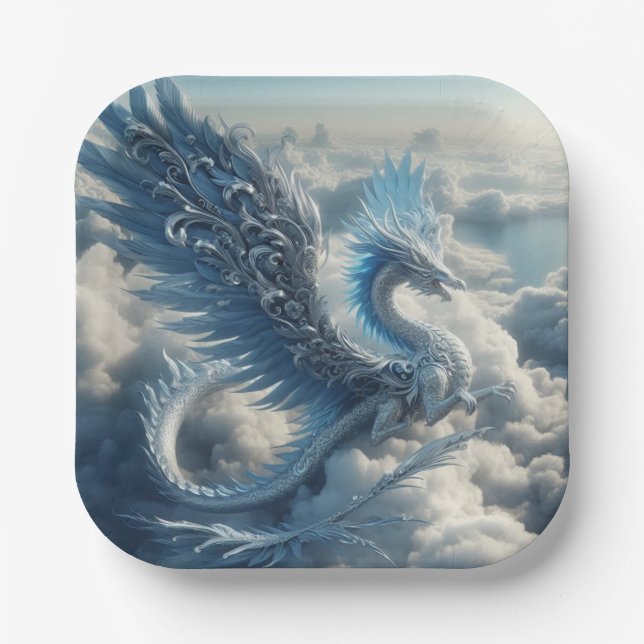 A Stunning Dragon Surrounded by Clouds  Paper Plate (Front)