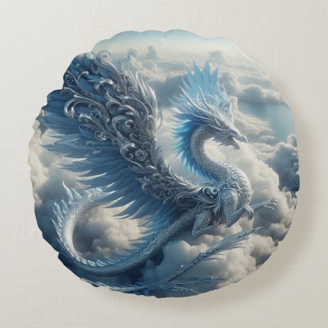 A Stunning Dragon Surrounded by Clouds  Round Pillow (Front)