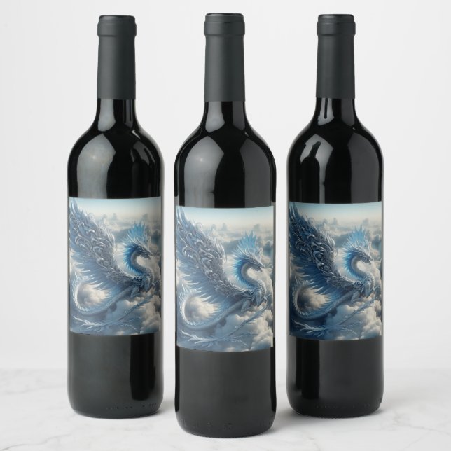 A Stunning Dragon Surrounded by Clouds  Wine Label (Bottles)