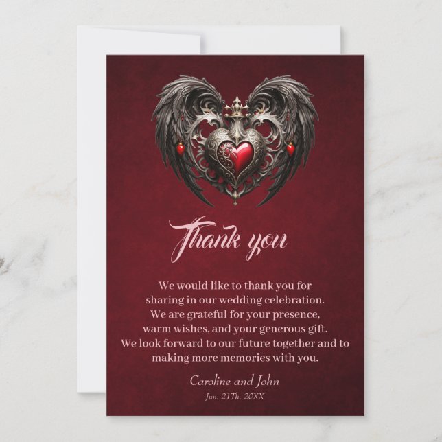 A stunning gothic heart thank you card (Front)