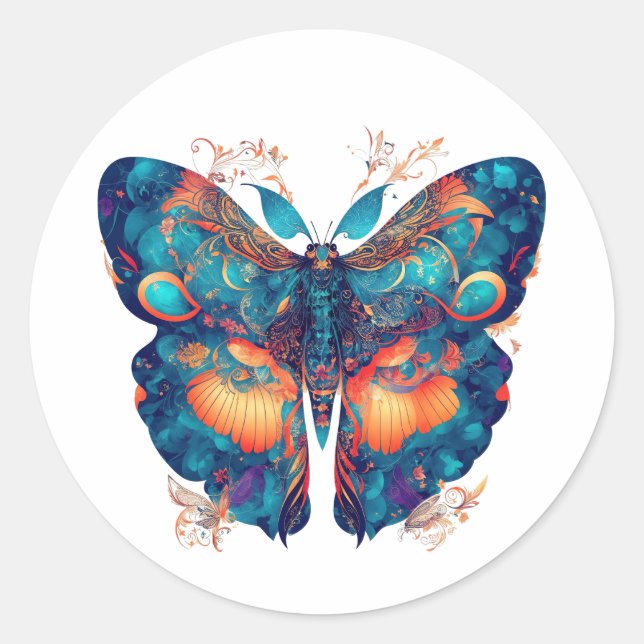 A stunning moth with intricate patterns classic round sticker (Front)
