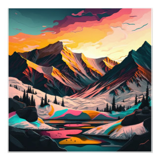 A stunning sunset over colourful snowy mountains. Photo Print