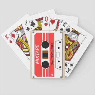 A stylised cassette tape. playing cards