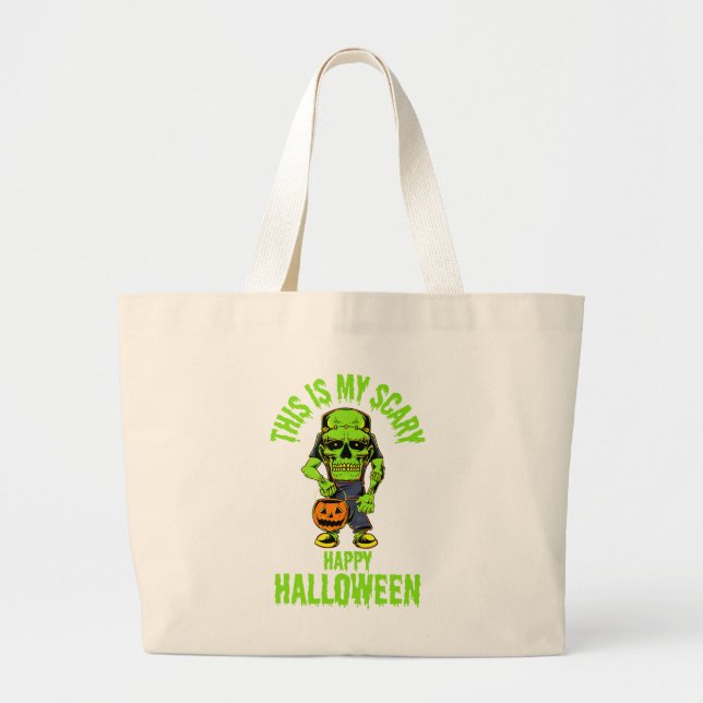 A stylish and scary Halloween witch everywhere Large Tote Bag (Front)