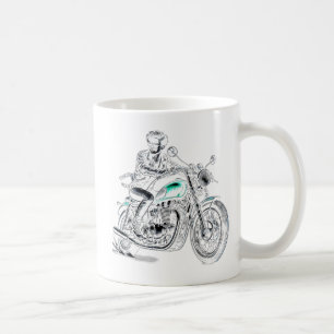 A stylish biker with a retro look. coffee mug