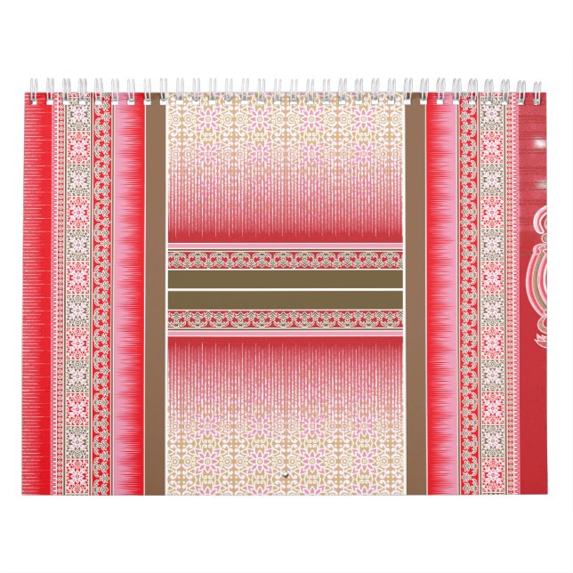 A stylish rug in red and pink, adorned with a bold calendar (Cover)
