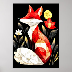 A stylized red fox with closed eyes poster